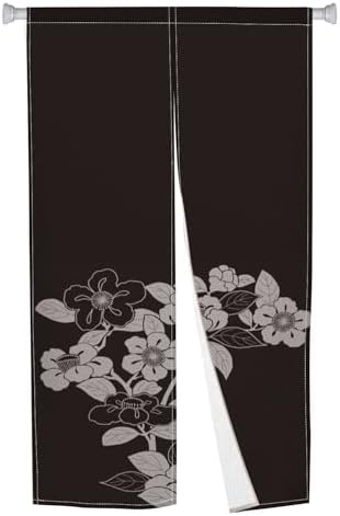 Japanese Door Curtain with Blooming Flowers Design