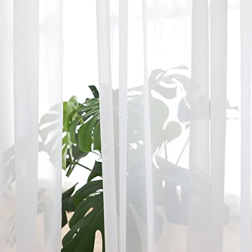ABCHOME White Sheer Curtains 2 Panels 160 Inch Long Rod Pocket Voile Curtains