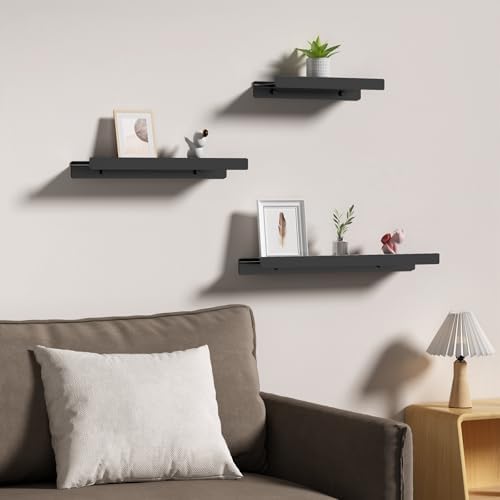 Danpoo Black Floating Metal Wall Shelf 12 Inch