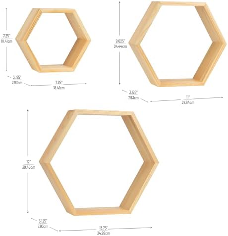 Mind Reader Hexagon Floating Shelves Set of 3 Brown