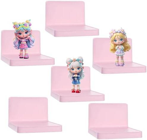 Set of 6 Small Floating Wall Shelves in Pink