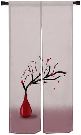 Red Plum in Vase Japanese Style Panel Door Curtain