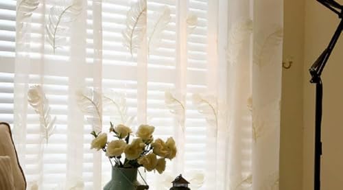 Modern Minimalist White Feather Yarn Embroidery Curtains 2 Panels