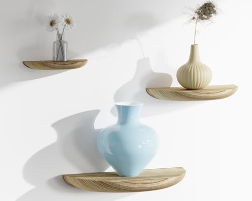 Solid Wood Half Round Floating Wall Shelves Light Brown