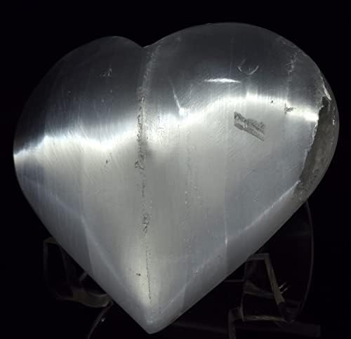 29 Inch Selenite Puffy Heart With Acrylic Stand