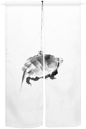 Long Japanese Noren Door Curtain Turtle White