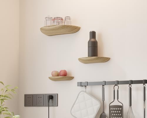 Solid Wood Half Round Floating Wall Shelves Light Brown