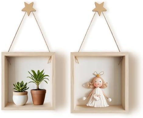 Square Floating Shelves Set of 2 - Natural Paulownia Wood