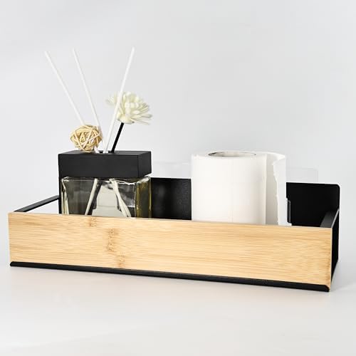 OKOMATCH Bathroom Floating Shelf with Bamboo Front Lip Black