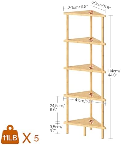 HOOBRO 5-Tier Bamboo Corner Bookshelf Stand