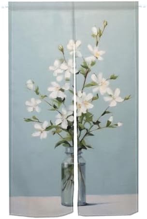Noren Japanese Ink Painting Flowers in Vase Doorway Curtain