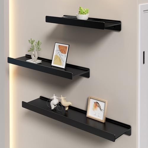 Danpoo Black Floating Metal Wall Shelf 12 Inch