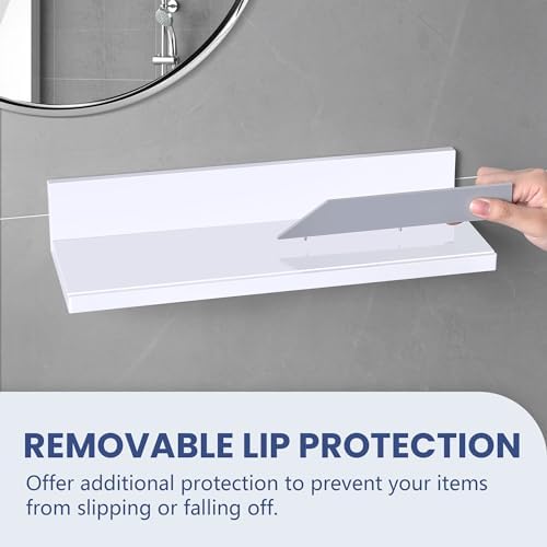 JOMOLA Adhesive Floating Shelf Gray Guard No Drilling Wall Mount Storage Rack