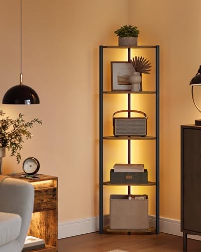 VASAGLE 5-Tier Corner Bookshelf with LED Lights Rustic Brown