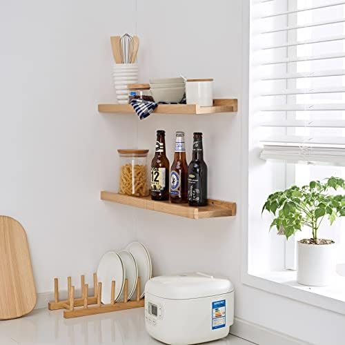 Natural Solid Oak Floating Wall Shelf 16 Inch