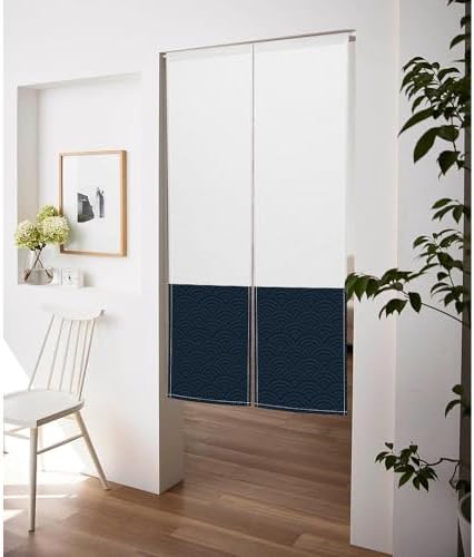 Japanese Noren Door Curtain Privacy Divider 335x709 Inch Beige Black Wave