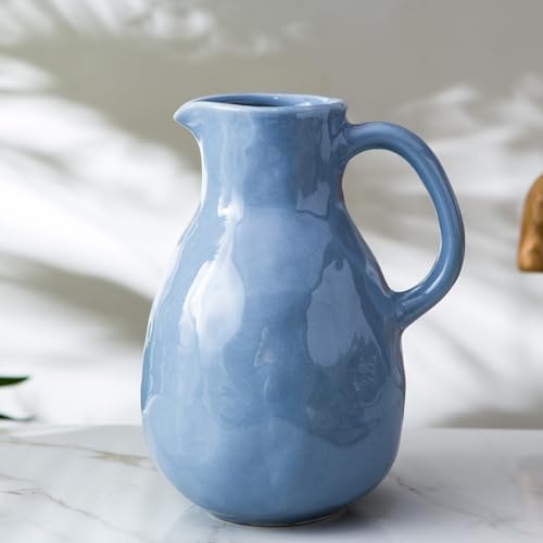Kimdio Blue Ceramic Pitcher Vase with Handle