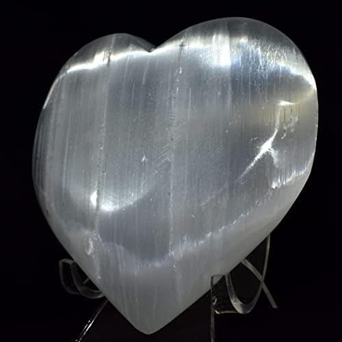 44 Inch Selenite Puffy Heart with Acrylic Stand