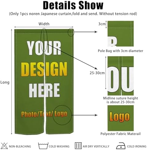 Leowefowa Custom Japanese Noren Curtain Panel with Photo Text Logo