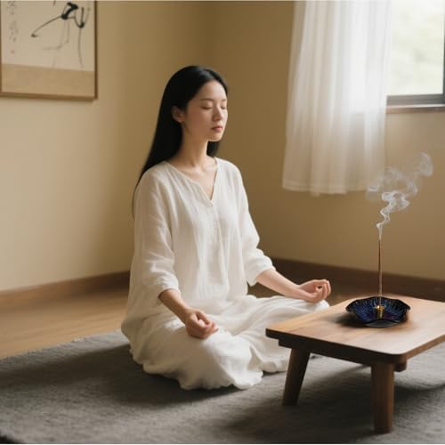 ASBEFORE Ceramic Incense Holder 2PCS Blue Grey Flower
