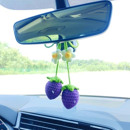 Motaney Crochet Strawberry Rear View Mirror Ornament