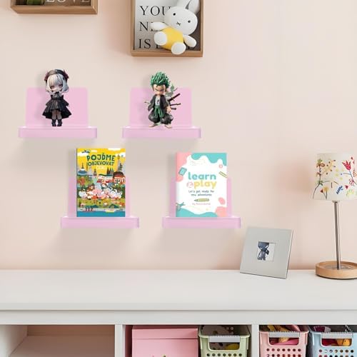 Set of 6 Small Floating Wall Shelves in Pink