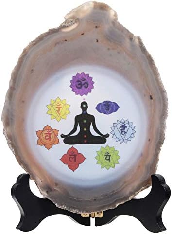 Rockcloud 7 Chakra Agate Slab Display with Wooden Stand