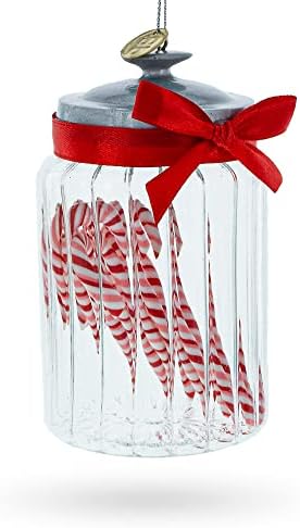 Festive Candy Cane Jar Glass Christmas Ornament