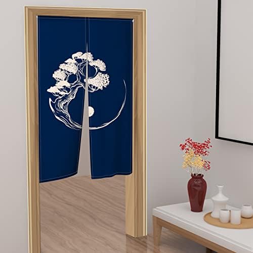 Leowefowa Deep Blue Door Curtain with Abstract Pattern