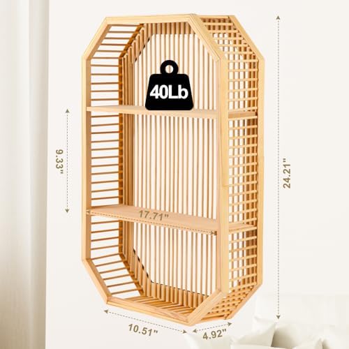 TOEEBR Square Floating Wall Shelf 2 Tier Bamboo Decor