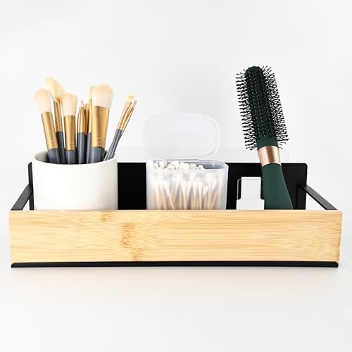 OKOMATCH Bathroom Floating Shelf with Bamboo Front Lip Black