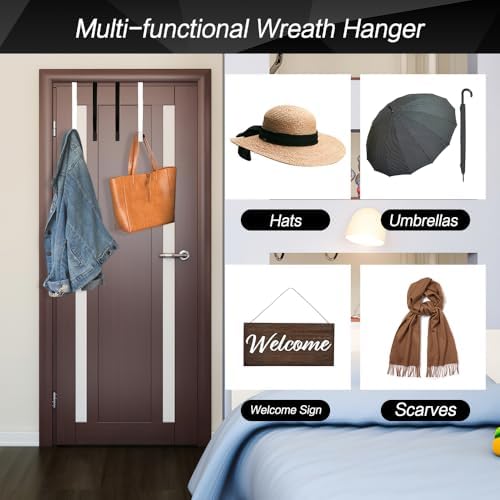 2 Pcs Black Wreath Hanger for Front Door Metal Hook