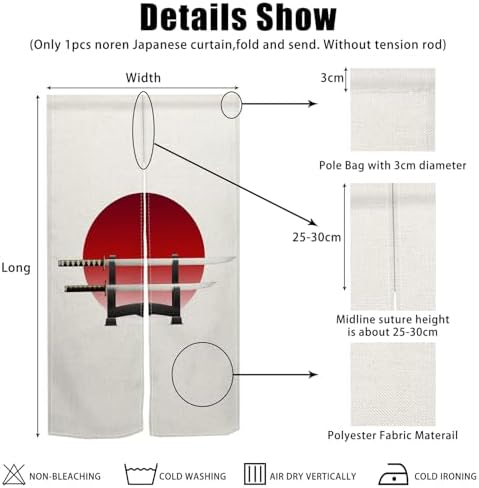 Japanese Style Traditional Noren Door Curtain Red Sun Pattern