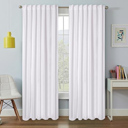 Goroly Home White Cotton Curtains 96 Inch Panels 2 Pc