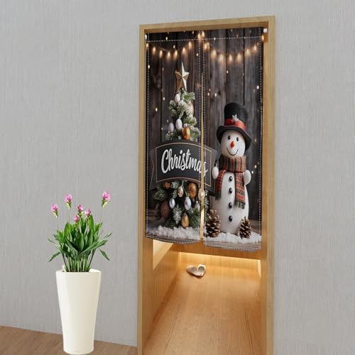 ChloropLastid Japanese Door Curtain Snowman Christmas Divider