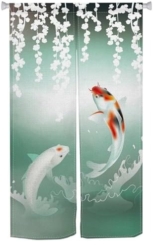 XMJJKUF Noren Door Curtain Brocade Fish Green 335x709