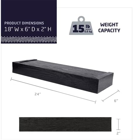 HIGH MIGHTY 18 Inch Floating Shelf 15 Lbs Black