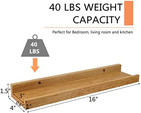 Natural Solid Oak Floating Wall Shelf 16 Inch