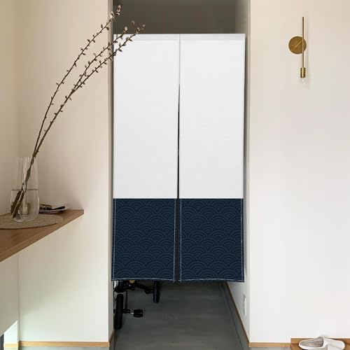 Japanese Noren Door Curtain Privacy Divider 335x709 Inch Beige Black Wave