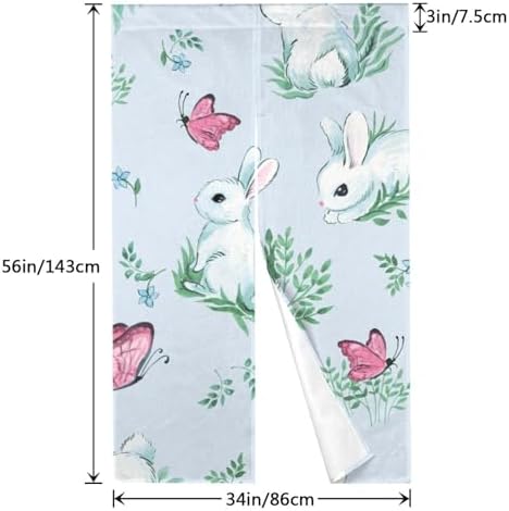 Japanese Doorway Curtain White Rabbit and Butterfly Design