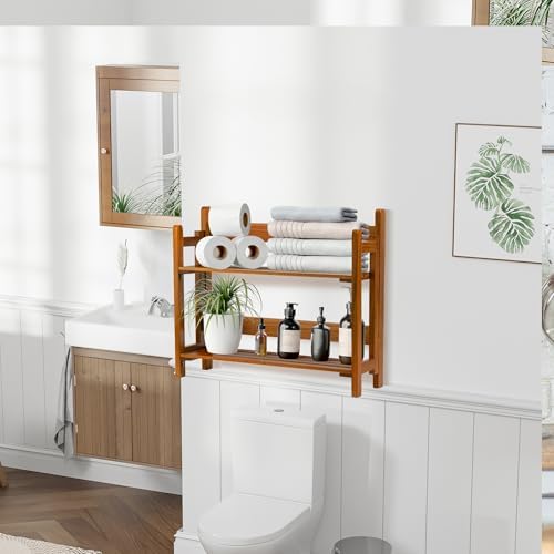 VaeFae Teak Wood Floating Shelves 2 Tier