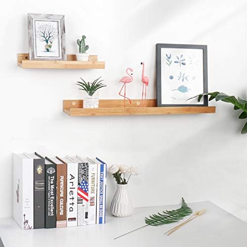 Natural Bamboo Floating Shelves Wall Mounted Decor Organizer