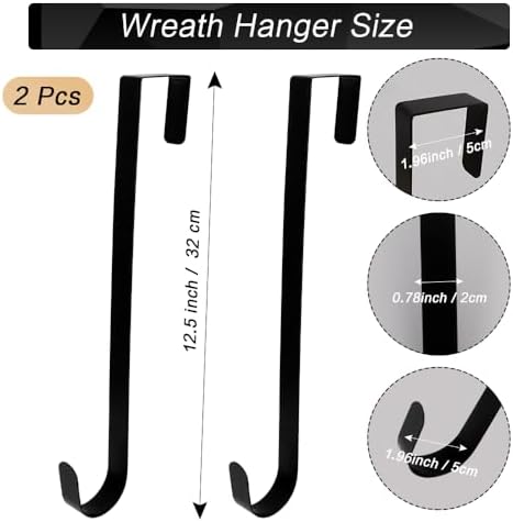 2 Pcs Black Wreath Hanger for Front Door Metal Hook