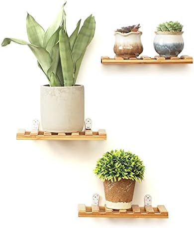 3Pcs Solid Bamboo Floating Shelves for Home Decor