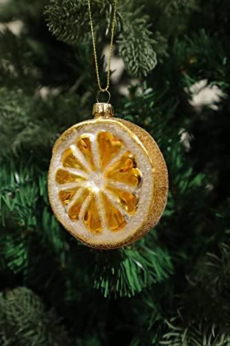 2 Pack Hand Blown Glass Lemon Ornaments for Christmas Tree