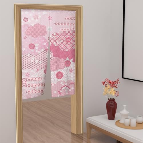 Japanese Pink Flowers Pattern Noren Door Curtain 34x60