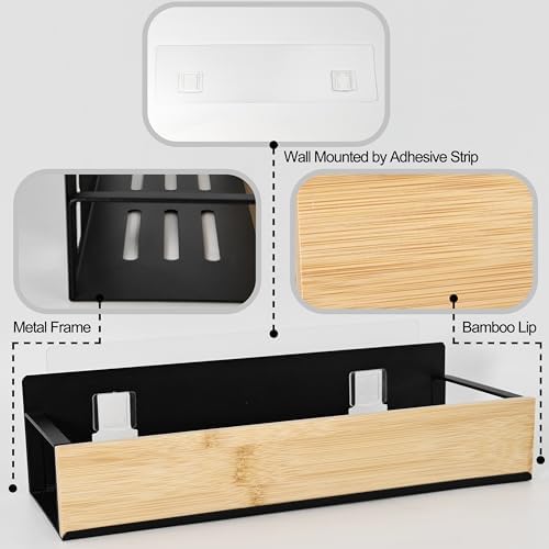 OKOMATCH Bathroom Floating Shelf with Bamboo Front Lip Black