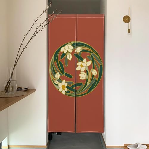 Japanese Style Door Curtain with Round Flowers Design