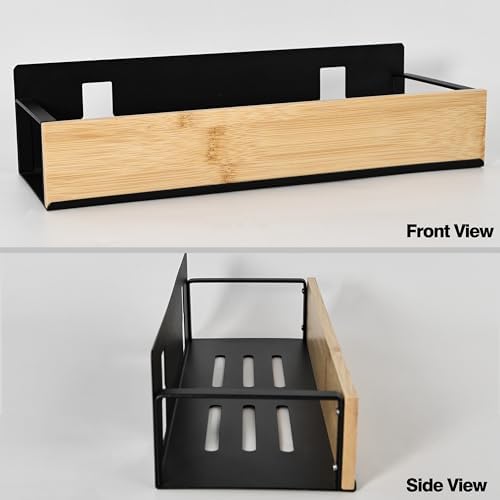 OKOMATCH Bathroom Floating Shelf with Bamboo Front Lip Black
