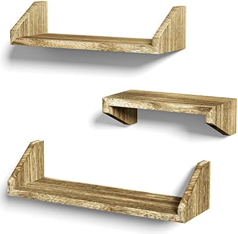 SZQINJI Carbonized Black Floating Shelves Set of 3